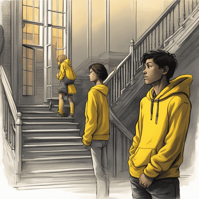 bullied-old-school-mean-girls-stairs-ex-crush-ezra-yellow-hoodie