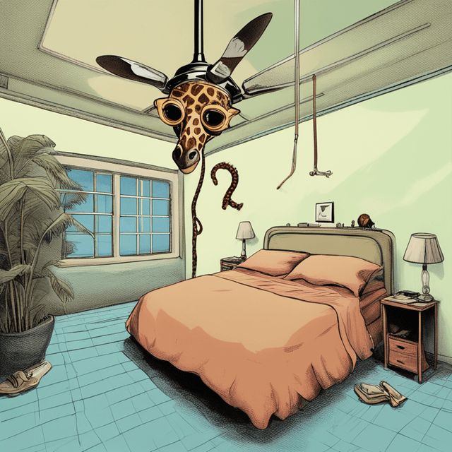 a-ceiling-fan-with-a-giraffe-head-uses-tongue